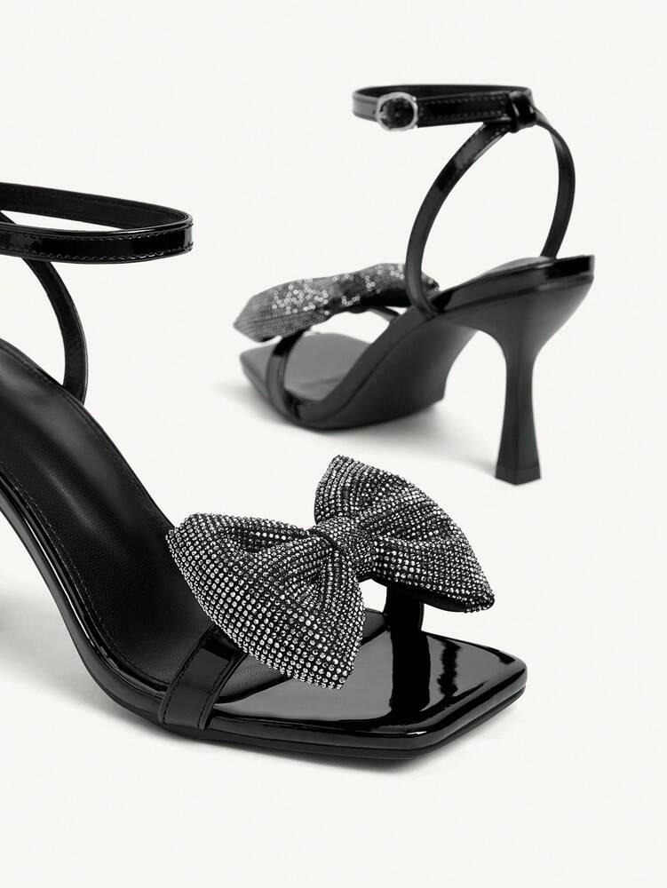 CUCCOO CHICEST Women's Black Patent Leather High Heels with Bowknot Embellishment