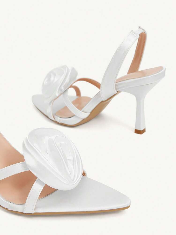 CUCCOO CHICEST Women’s Champagne Pointed Toe High Heel Sandals with Rose Flower Detail