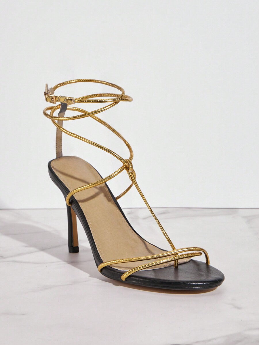 SHUZIA Ladies' Fashionable Red Cross-Strap High-Heeled Sandals