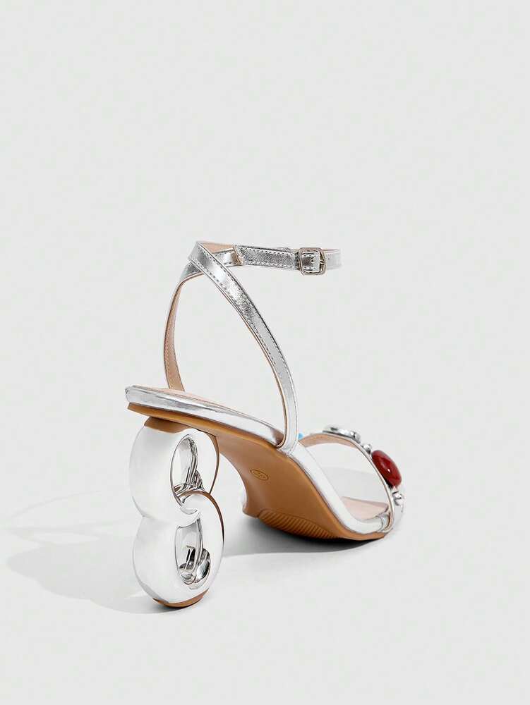 CUCCOO SZL Women's Square Toe Thick High Heel Sandals, Stylish Rhinestone Decor, Comfortable Outdoor And Party Wear