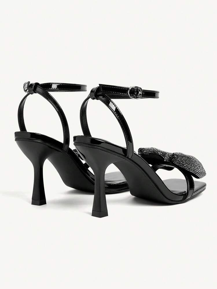 CUCCOO CHICEST Women's Black Patent Leather High Heels with Bowknot Embellishment