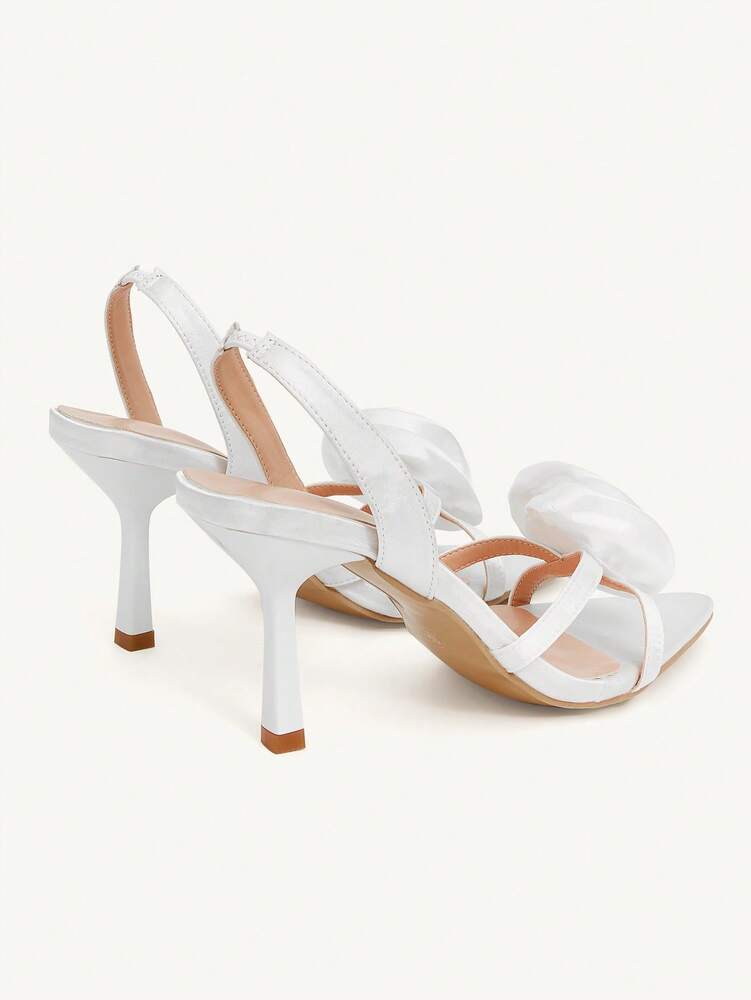 CUCCOO CHICEST Women’s Champagne Pointed Toe High Heel Sandals with Rose Flower Detail