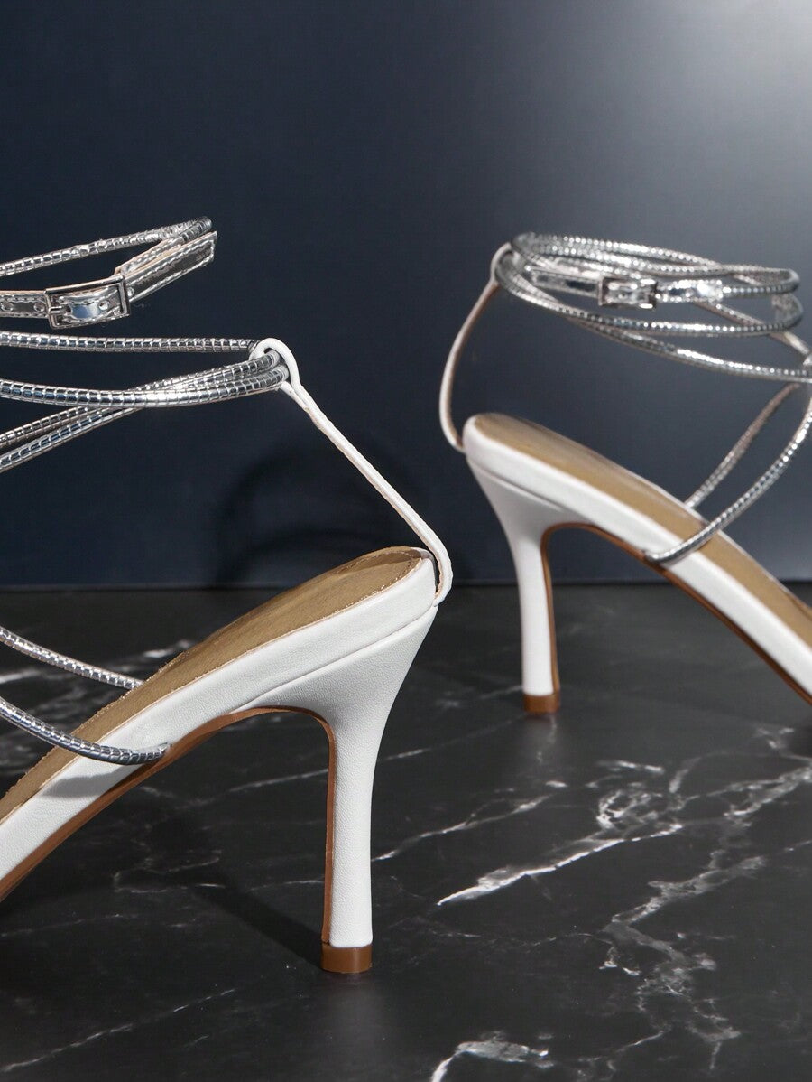 SHUZIA Ladies' Fashionable Red Cross-Strap High-Heeled Sandals