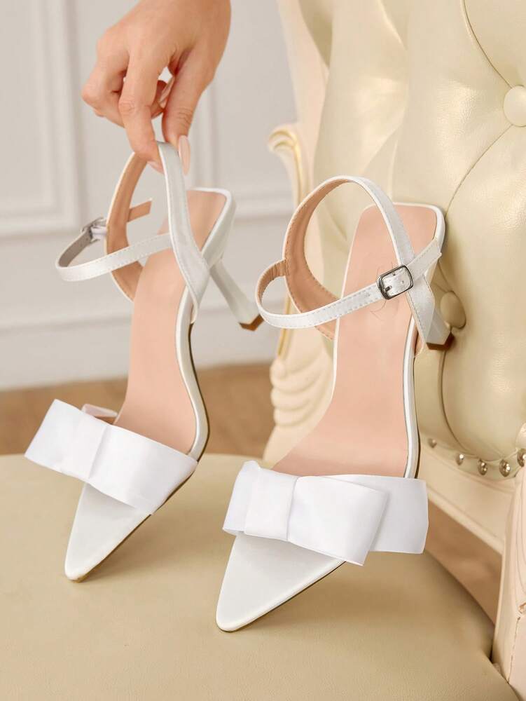 CUCCOO HITCHD Women's Pointed Toe Bowknot Stiletto High Heels – Elegant Satin Ankle Strap Dress Shoes