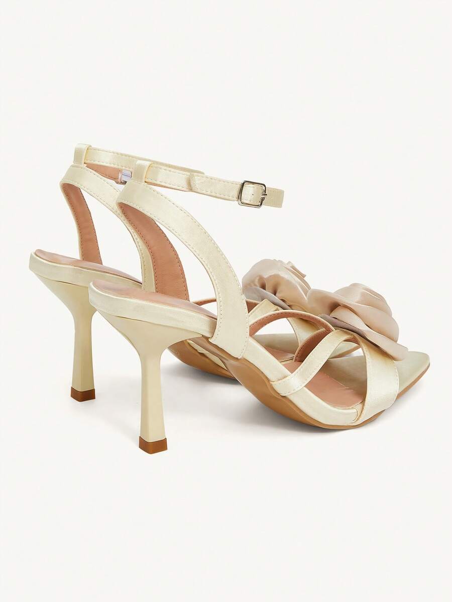 CUCCOO CHICEST Women’s Champagne Pointed Toe High Heel Sandals with Rose Flower Detail