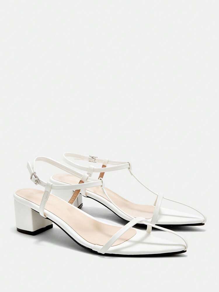 CUCCOO CURVES Wide Fit Strappy Block Heel Sandals – Open Toe White Sandals for Women