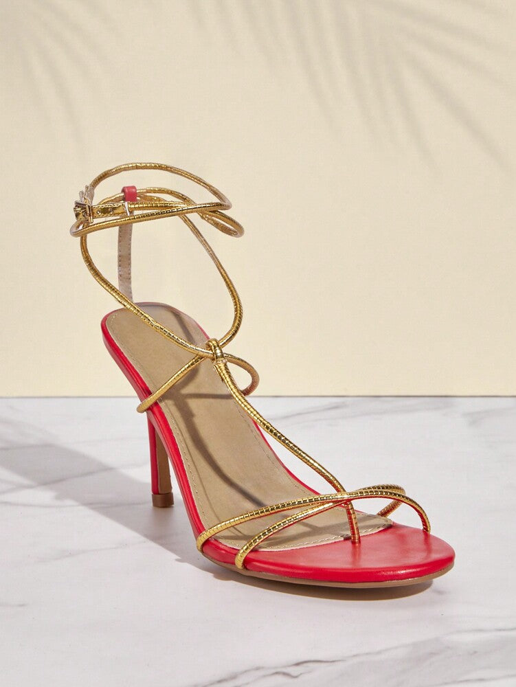 SHUZIA Ladies' Fashionable Red Cross-Strap High-Heeled Sandals