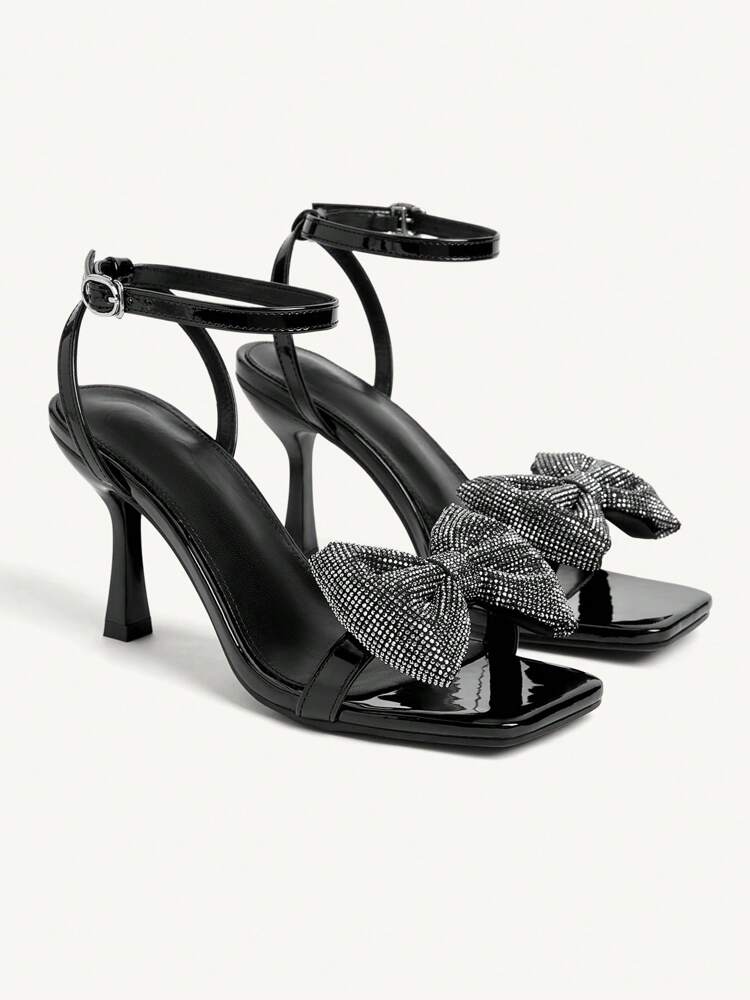 CUCCOO CHICEST Women's Black Patent Leather High Heels with Bowknot Embellishment