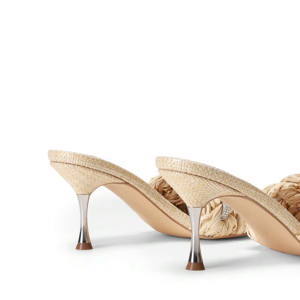 Women’s Woven Thong Kitten Heel Sandals – Square Open Toe Slip-On Slides (Nude)