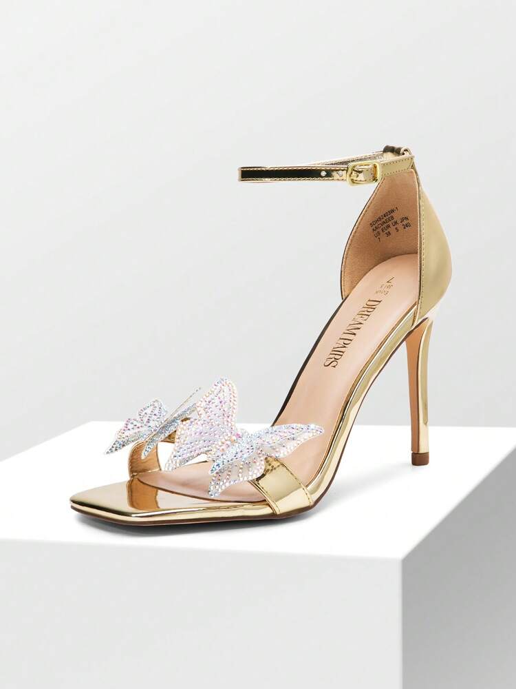 Women Butterfly Embellished Ankle Strap Heeled Sandals