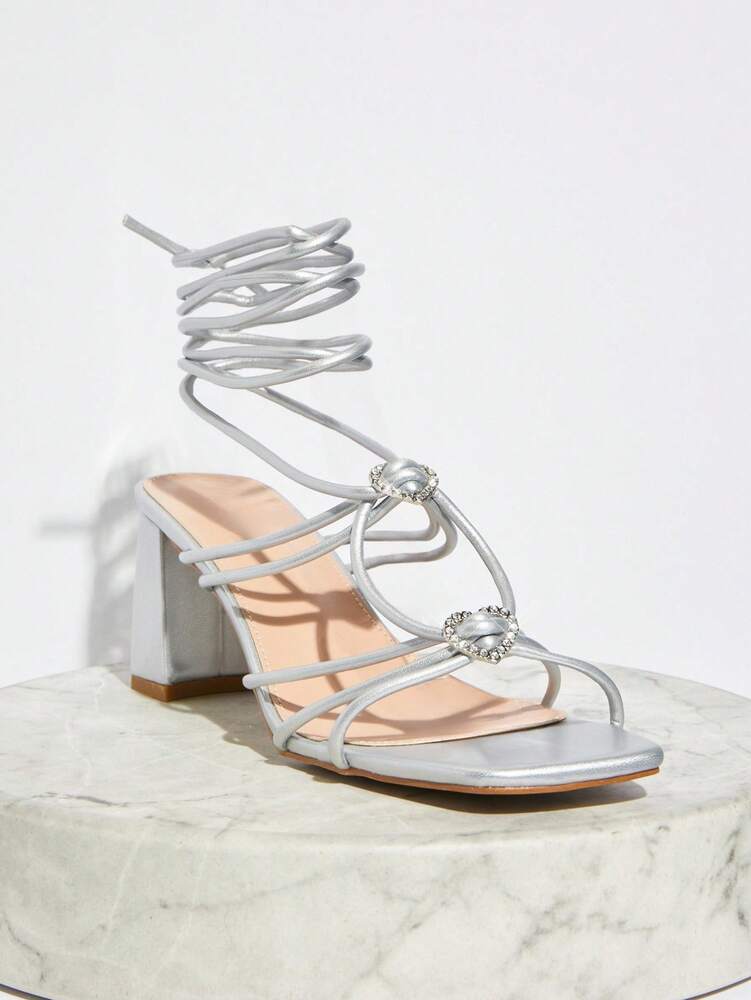 SHUZIA Women's High Heel Sandals With Rhinestone Embellished Cross Straps