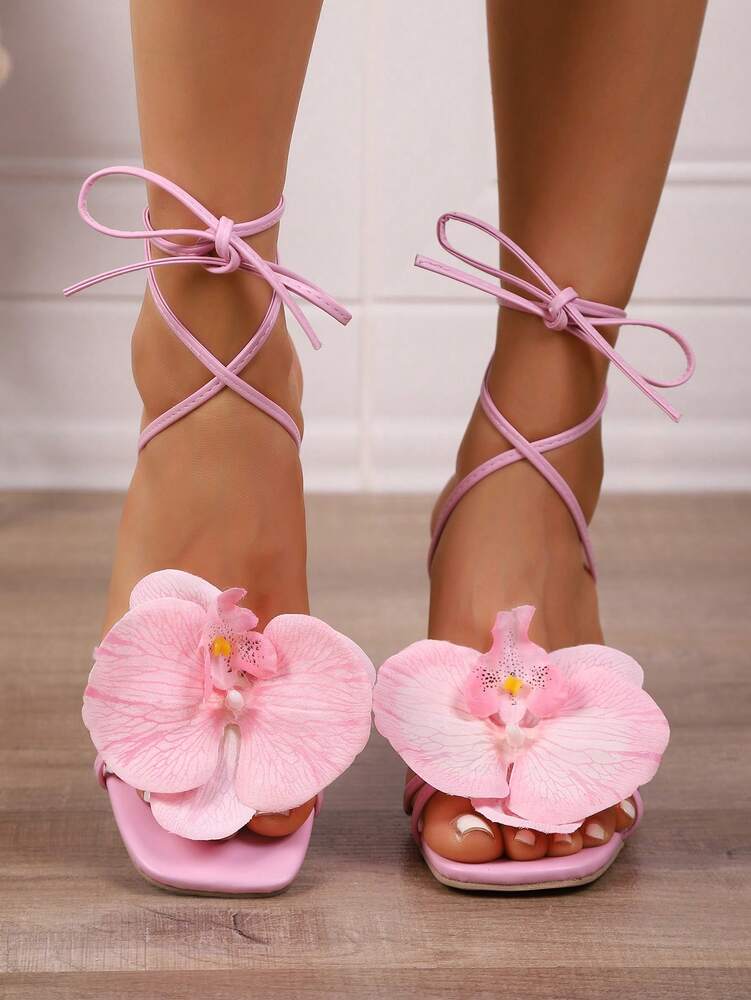 Women's Stiletto High Heel Sandals - Sweet Orchid Ankle Strap - Elegant Fashion Shoes for Summer Parties, Weddings, and Special Occasions - Lightweight & Comfortable Synthetic Leather Heels for Daily Wear & Evening Events - Perfect Gift Idea for Her