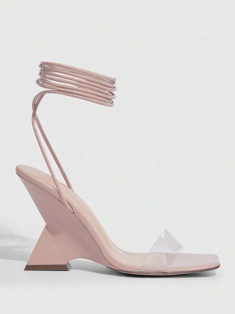 Women's Clear Strap Sculptural Heeled Sandals - Elegant Summer Strappy Heels for Parties, Weddings, and Special Occasions, Lightweight & Comfortable Fashion Footwear, Perfect Gift for Her, Available in  Sizes