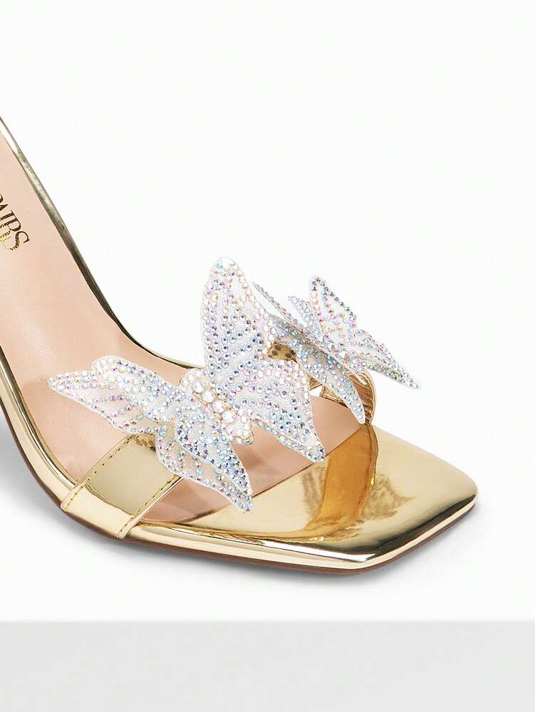 Women Butterfly Embellished Ankle Strap Heeled Sandals