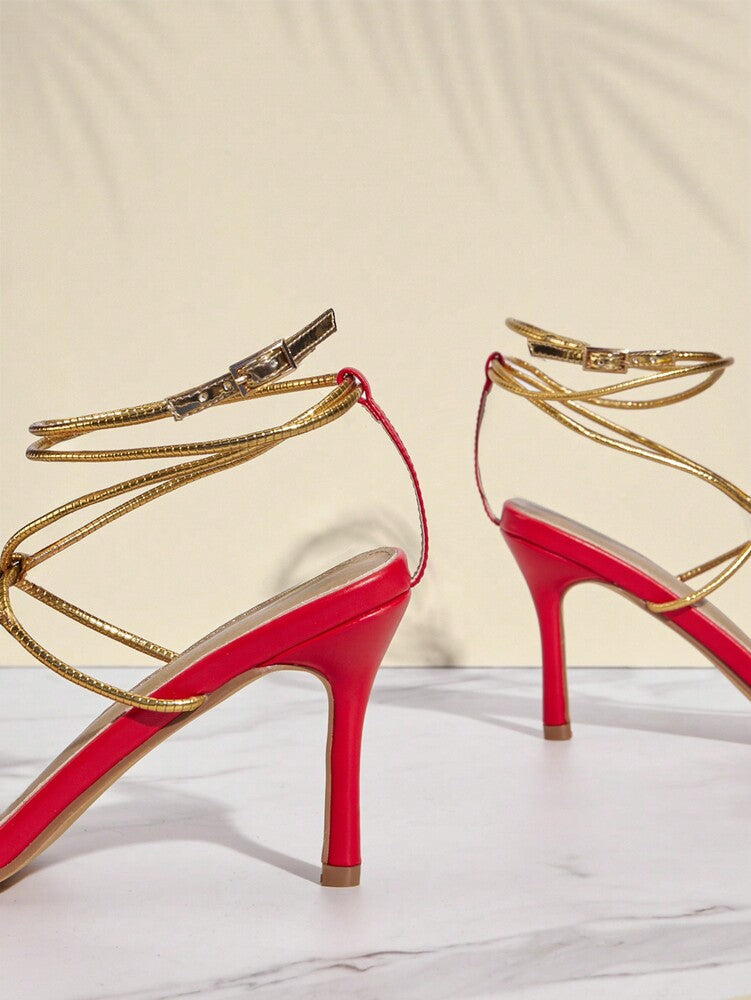 SHUZIA Ladies' Fashionable Red Cross-Strap High-Heeled Sandals
