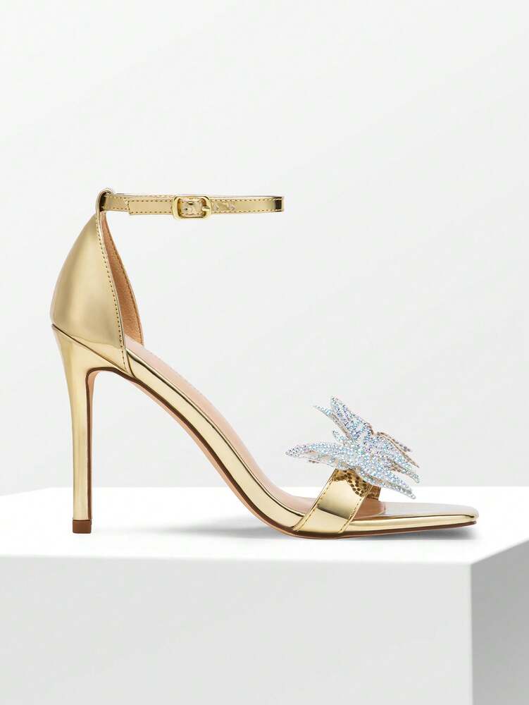 Women Butterfly Embellished Ankle Strap Heeled Sandals