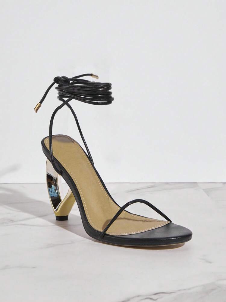 SHUZIA Women Black Fashionable & Versatile High-Heeled Sandals