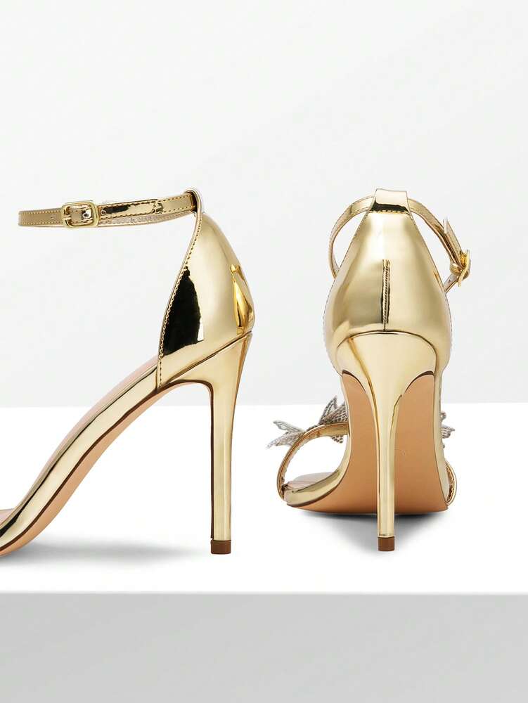 Women Butterfly Embellished Ankle Strap Heeled Sandals