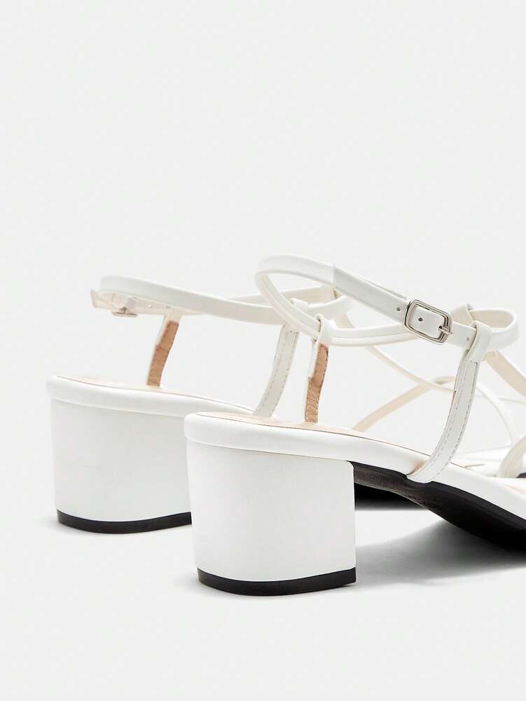 CUCCOO CURVES Wide Fit Strappy Block Heel Sandals – Open Toe White Sandals for Women
