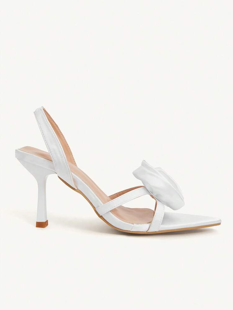 CUCCOO CHICEST Women’s Champagne Pointed Toe High Heel Sandals with Rose Flower Detail