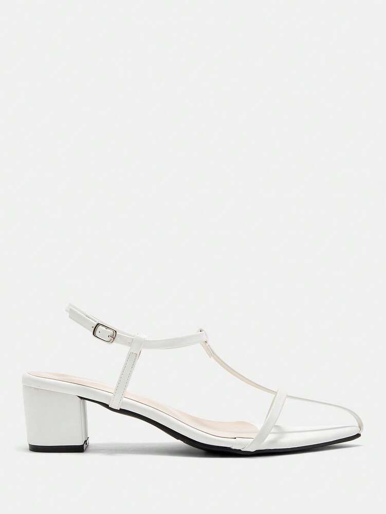 CUCCOO CURVES Wide Fit Strappy Block Heel Sandals – Open Toe White Sandals for Women