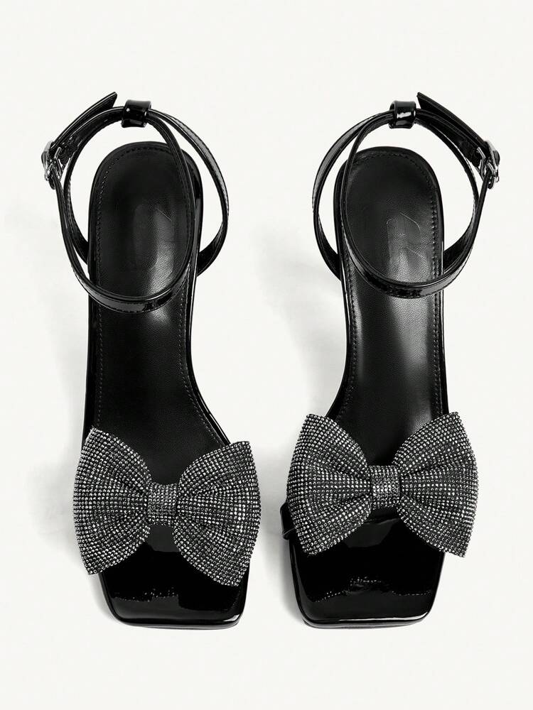 CUCCOO CHICEST Women's Black Patent Leather High Heels with Bowknot Embellishment