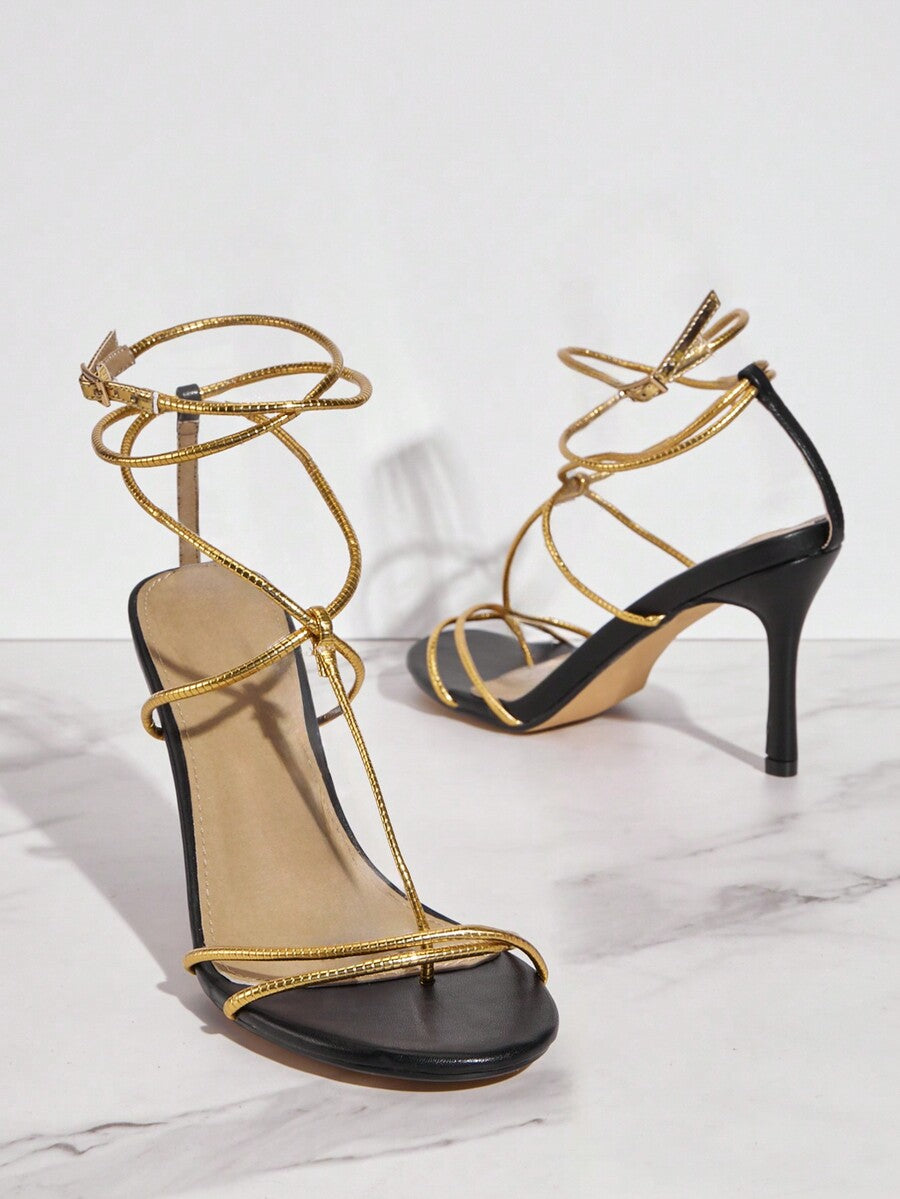 SHUZIA Ladies' Fashionable Red Cross-Strap High-Heeled Sandals