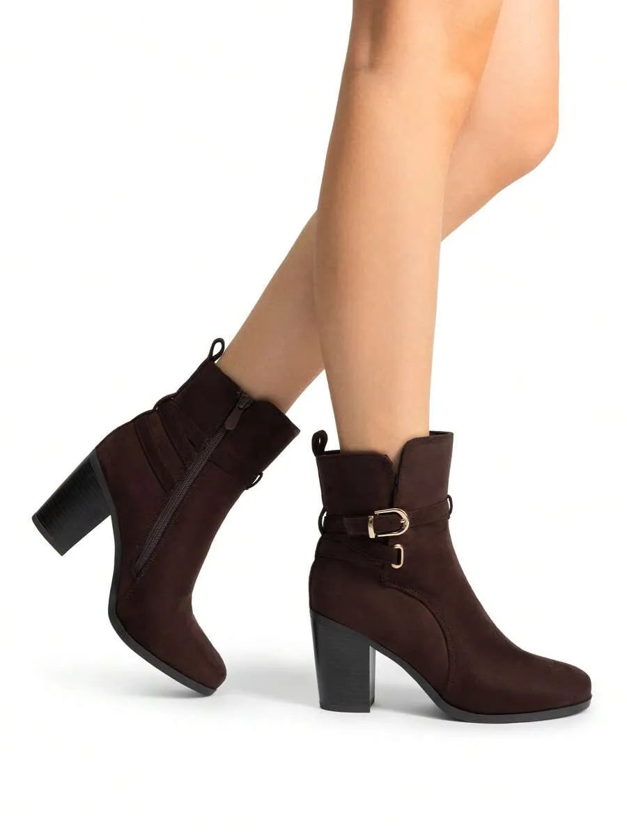 Ankle Boots Women's Chunky Heel PU Leather Side Zip Comfortable Office Commuter Short Booties for Everyday Wear, Stylish & Durable, Perfect for Fall & Winter,  Size 5-12
