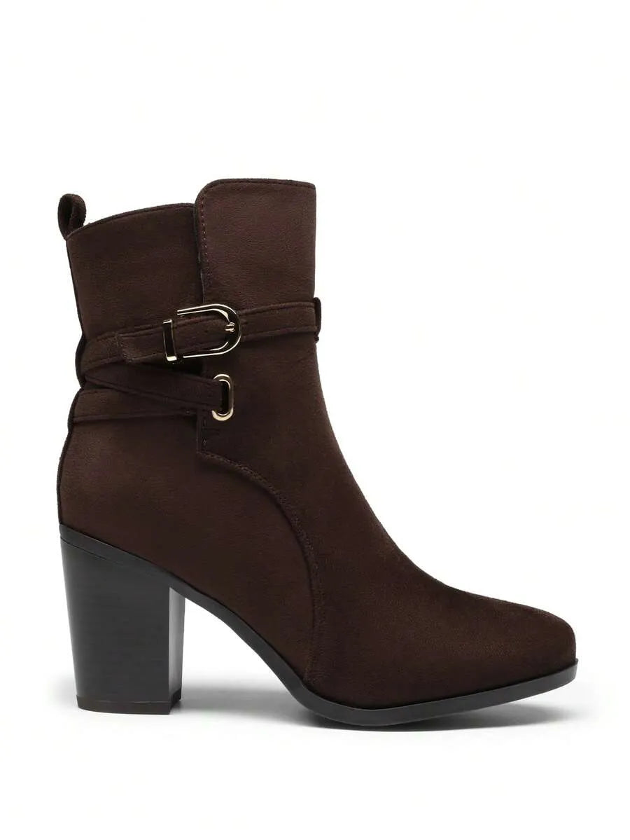Ankle Boots Women's Chunky Heel PU Leather Side Zip Comfortable Office Commuter Short Booties for Everyday Wear, Stylish & Durable, Perfect for Fall & Winter,  Size 5-12