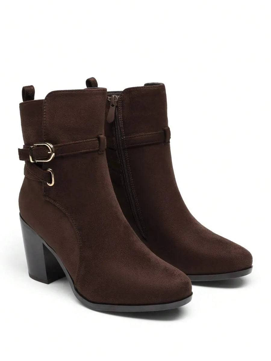 Ankle Boots Women's Chunky Heel PU Leather Side Zip Comfortable Office Commuter Short Booties for Everyday Wear, Stylish & Durable, Perfect for Fall & Winter,  Size 5-12