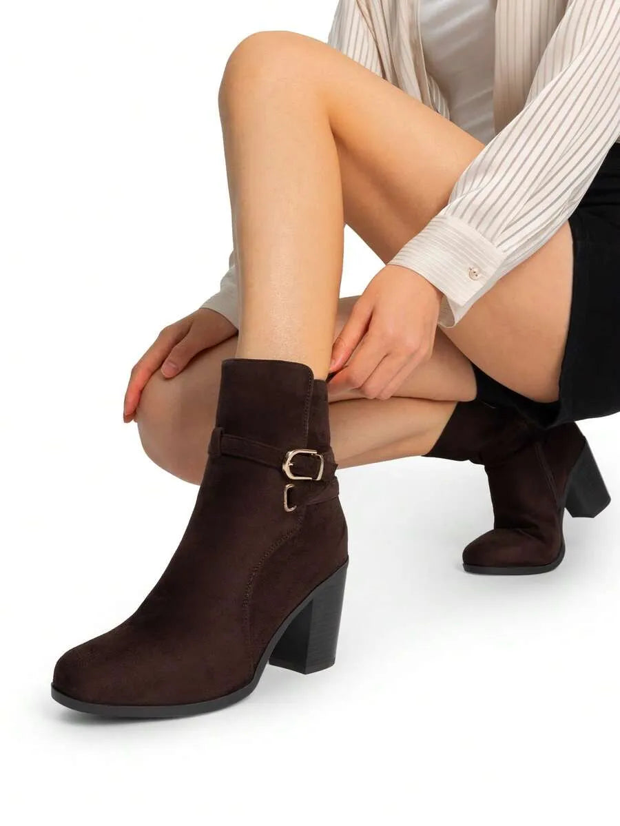 Ankle Boots Women's Chunky Heel PU Leather Side Zip Comfortable Office Commuter Short Booties for Everyday Wear, Stylish & Durable, Perfect for Fall & Winter,  Size 5-12